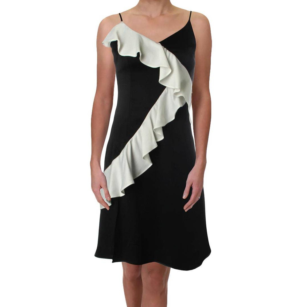 AQUA Black & White Ruffle Cocktail Dress